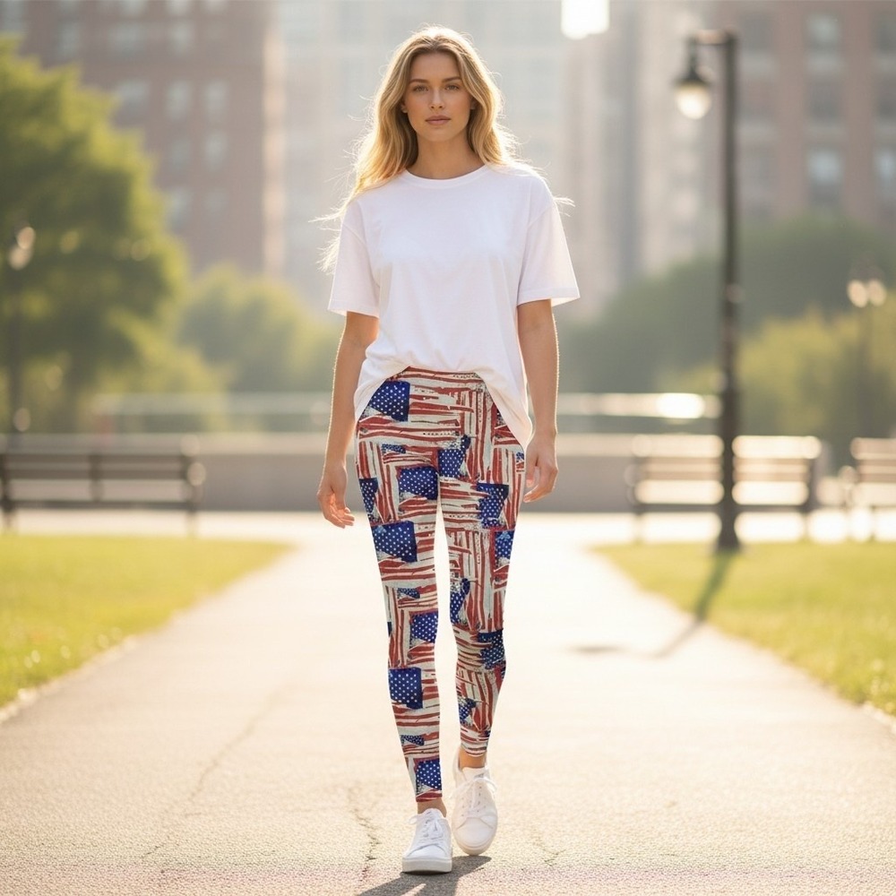 Two Left Feet Patriotic Leggings Womens Sz S/M American Flag USA 4th of July